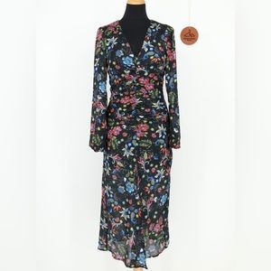 NSR Dark Floral Long‎ Sleeve Ruched Dress Fairy Grunge Dark Romantic Feminine XS